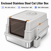 Bac à litière pour chat en acier inoxydable avec parois hautes, toilette pour chat en métal avec porte avant fumée et support pour pelle OEM