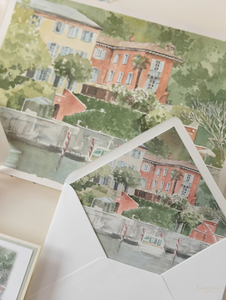 Invitation de lieu de mariage aquarelle personnalisée avec feuille d'or | Villa Regina Teodolinda | Lac de Côme - Product Image 4