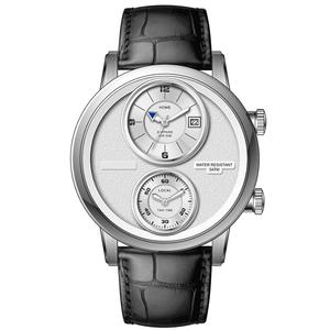 Reloj de Hombre de Doble Hora con Logotipo de Marca Personalizado al por Mayor OEM, con 2 Movimientos, Caja de Acero Inoxidable 316L y Correa de Cuero de Becerro P4560M - Product Image 2