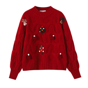 Pull col rond ample en tricot pour femme grande taille, avec décorations de Noël 3D, hiver 2025, manches longues, épais et chaud - Product Image 2