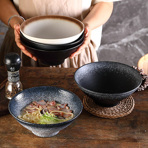 Cuencos de porcelana redondos para ensalada y ramen, vajilla reactiva duradera personalizada para restaurante, cuenco de cerámica negro para sopa de fideos japonés de 8 "y 9" - Product Image 3