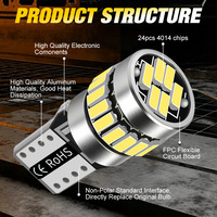 Ampoule LED T10 W5W 194 501 24SMD 4014 LED Super Lumineuse Canbus Rouge Ambre pour Intérieur Automobile