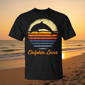 Camiseta Cumberland Island Dolphin Lover con diseño vintage de puesta de sol, color negro, unisex, talla para adultos - Product Image 3