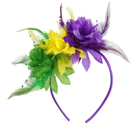 Serre-tête triple plume fleurie Mardi Gras, vente en gros, violet, jaune, vert, accessoires pour cheveux pour le carnaval