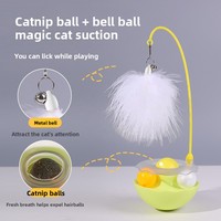 Jouet pour chat en peluche, motif dessin animé, avec herbe à chat, plumes et clochette, baguette de chaton à balancer