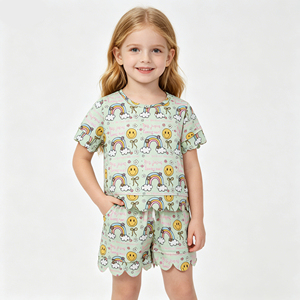 Conjunto de 2 piezas con estampado floral para niñas pequeñas, top con mangas con volantes, pantalones cortos, traje de algodón de verano - Product Image 6