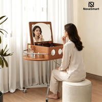 Coiffeuse vintage avec miroir rabattable et bureau de maquillage réglable en hauteur, coiffeuse d'angle mobile pour femmes et jeunes filles