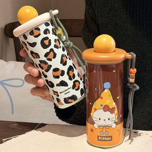 Botella de agua aislada Richflower de 500 ml, termo de doble pared con tapa de pajita y correa de transporte para mujeres, uso en exteriores. - Product Image 2