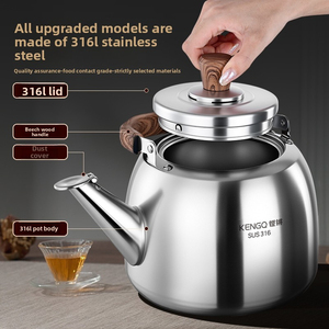 Hervidor de Agua con Silbato de Acero Inoxidable 316 con Mango de Madera, Hervidor Doméstico de Gran Capacidad para Cocina de Gas e Inducción KQ-MWSH6L Grande - Product Image 4