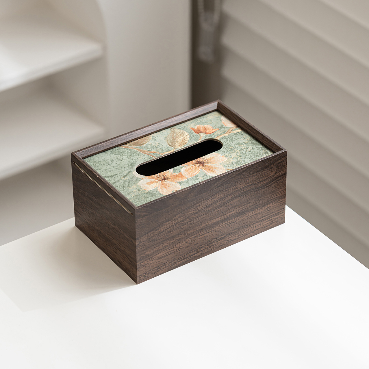 [Boîte à mouchoirs au design floral] Couleur grain de bois de noyer