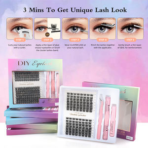 Faux cils en fibres synthétiques épaisses de style naturel faits à la main, kit de cils en grappes 3D, série LC - Product Image 4