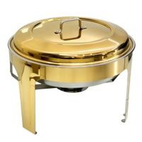 Réchaud de buffet rond argenté avec couvercle transparent rabattable, présentoir chauffant pour aliments, idéal pour hôtels, banquets et mariages