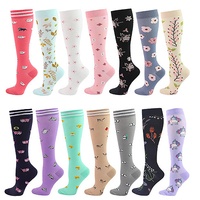 Chaussettes de sport pour la course en extérieur, motif floral multicolore, chaussettes de compression pour mollets 20-30 mmHg pour hommes et femmes