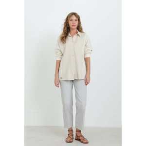Chemise en lin à manches longues pour femme, beige foncé, décontractée, respirante, chemisier de tous les jours, style simple - Product Image 3