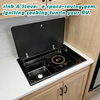 Évier et cuisinière combinés JDA SUS304 à encastrer avec robinet, 350 x 550 mm, revêtement nano noir pour caravane, bateau, camping-car