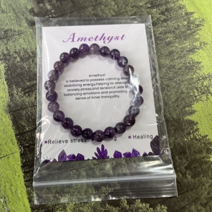 Bracciale con perline in <span class=keywords><strong>ametista</strong></span> <span class=keywords><strong>e</strong></span> quarzo rosa da 8 mm in pietra naturale con biglietto messaggio - Miglior prezzo, gioielli all'ingrosso - Product Image 3