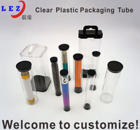 Tabung Kemasan Plastik PC PETG Panjang Kustom, Wadah Silinder Transparan Bulat dengan Tutup Gantung Datar untuk Peralatan Perkakas
