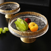 Plat à fruits en verre peint à la main avec bordure dorée, style nordique, luxe léger, moderne, pour salon
