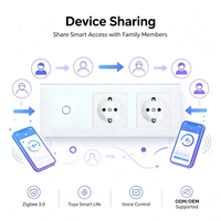 Interruptor Inteligente Zigbee 3.0 con Panel de Vidrio Templado Estándar Europeo Tipo 228, Enchufe Normal para Control por Aplicación Tuya, 220V 16A, Compatible con Voz Alice