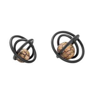 Sfera Geometrica in Metallo, Scultura Contemporanea in Legno, Decorazione d'Arredo per Bagno, Ufficio, Scaffale, Soggiorno - Product Image 1