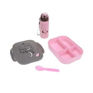 Fiambrera de plástico de 4 rejillas con diseño de elefante de dibujos animados y juego de botellas de agua para estudiantes, contenedor de comida, taza de agua de 400ml - Product Image 4
