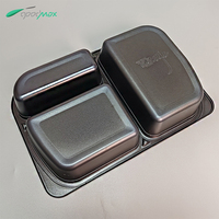 Boîte à repas rapide à trois compartiments de grande capacité (1800 ml) recyclable, prix d'usine, emballage en plastique CPET