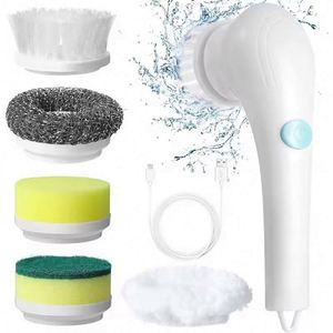 Brosse de nettoyage électrique sans fil avec 5 têtes interchangeables pour la vaisselle, la cuisine, la salle de bain et les carreaux - Product Image 1