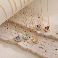 Collar de Mujer con Colgante de Corazón de Amor para Cumpleaños, Cadena de Eslabones de Cobre Chapado en Oro, Estilo Moderno