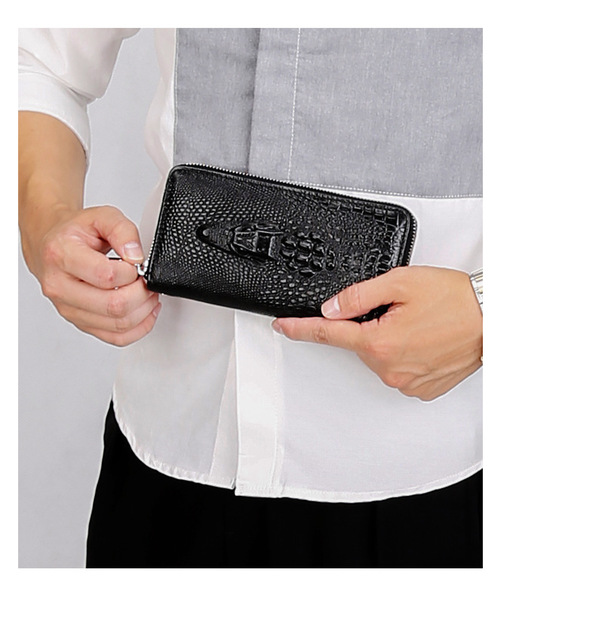 NEW Men's Long Wallet Genuine Cow Leather Crocodile Pattern Business Multi-Card Slot Clutch Bag First Layer Cowhide Wallet