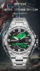 Reloj SANDA 3185 de nuevo diseño para hombre, cronógrafo deportivo para exteriores resistente al agua y a los golpes con modo de alarma, correa de acero inoxidable - Product Image 3