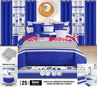Vente en gros de 25 pièces de linge de lit King Size avec rideaux assortis, motif floral, tissu polyester/coton 400TC