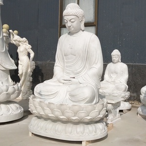 Statue de bouddha antique en marbre blanc, statue de bouddha, vraie pierre chariot - Product Image 2