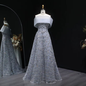 Jancember LSZ542 Dubai abu-abu gaun <span class=keywords><strong>Prom</strong></span> bahu terbuka manik-manik gaun A-line payet - Product Image 1