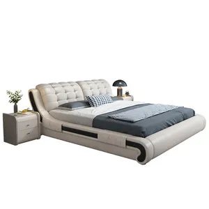 Winforce Wholesale Modern Italian Style Bed Deluxe Master Bedroom Queen Bed Frame Leather Upholstered Beds