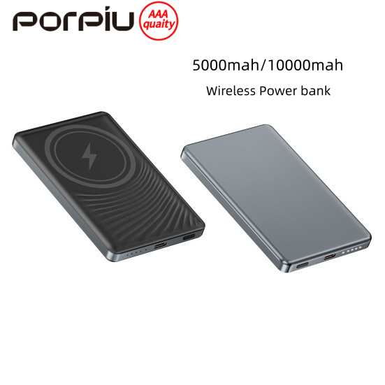 Ultra-thin Alloy Magnetic Wireless Power Bank Portable 5000mah PD22.5W Fast Charging Lithium Polymer Battery LED Display 2-in-1