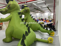 Dragon vert gonflable géant publicitaire personnalisé Jenor, sculpture de dinosaure gonflable de dessin animé avec lunettes