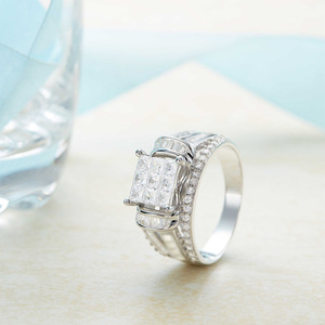 Bague en diamant taille princesse Q001, or blanc, couleur D naturelle, bijoux de fiançailles pour femmes - Product Image 2