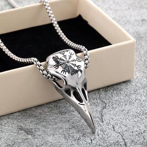 Collar de Acero Inoxidable con Colgante de Cabeza de Cuervo y Brújula Vikinga, Joyería Unisex para Regalo - Product Image 2