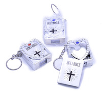 Porte-clés mousqueton vintage de haute qualité, souvenir religieux de dessin animé, en gros, or, argent, mini livre, imprimé personnalisé, strass