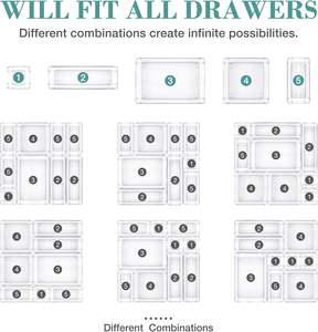 Juego de 28 organizadores de cajones de plástico versátiles al por mayor, contenedores de almacenamiento fáciles de montar para el hogar, oficina, baño, sala de estar y bolsas de maquillaje - Product Image 4