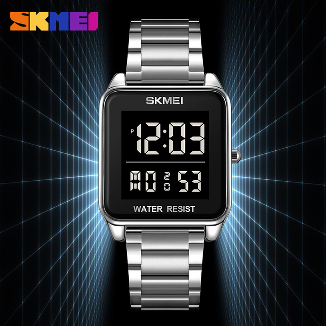 Skmei 2154 LED Display Sport Square Dial Digital Watches Electronics Back Light Men's Stopwatch Countdown Waterproof Wristwatch
