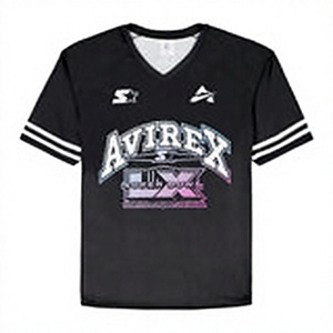 OEM Custom Avirex Men's <b>Black</b> V-Neck Short Sleeve T-Shirt Printed Letter Logo Street Style Regular Fit Contrast Trim Jersey ODM - Product Image 1
