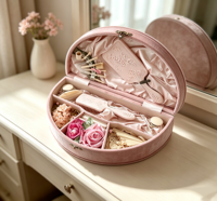 Élégante boîte de voyage rose pour pinces à cheveux, avec doublure en velours, coffret de rangement pour maquillage, grande boîte de rangement en cuir antique pour ensemble de toilette, emballage pour peigne
