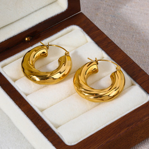 Pendientes de Aro Trenzados, Chapados en Oro de 18k, Acero Inoxidable, Forma Geométrica, Joyería de Moda - Product Image 1