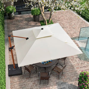 Rivestimento in legno classico grande doppio quadrato esterno parasole da giardino antivento a doppio baldacchino resistente ombrellone romano a sbalzo - Product Image 6