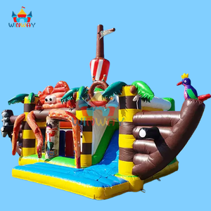 Castillo Inflable de PVC de Grado Comercial Personalizado con Forma de Barco Pirata y Isla Tropical con Tobogán para Niños y Adultos - Product Image 6