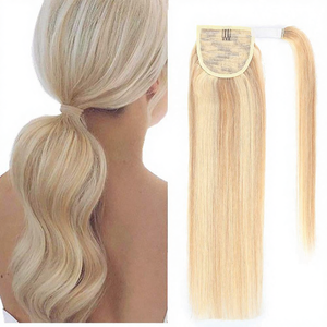 Coda di Cavallo con Clip in Capelli Umani Vergini Remy, Estensioni di Capelli Umani, Coda di Cavallo con Clip, <span class=keywords><strong>Biondo</strong></span> <span class=keywords><strong>Chiaro</strong></span> Misto, Tutti i Colori - Product Image 1