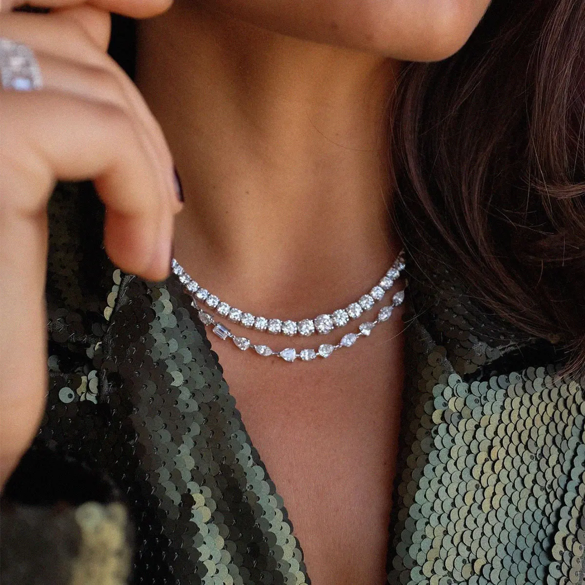 Dylam роскошные женские изысканные ювелирные изделия верхний конец S925 серебро родиевое покрытие в форме сердца бриллиант 5A кубический цирконий теннисное ожерелье