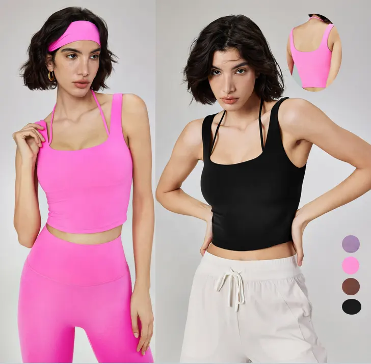 2024 New Arrival Women Yoga Bra Two-piece Sports Bra with Halter Yoga Tops Shockproof Workout Gym Fitness Tank Tops