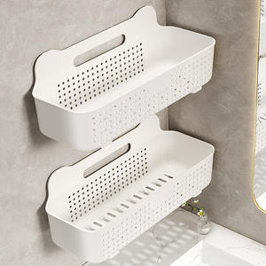 Panier de rangement mural blanc pour salle de bain, taille moyenne, 260 mm x 130 mm, avec 4 crochets pour étagères de toilettes - Product Image 4